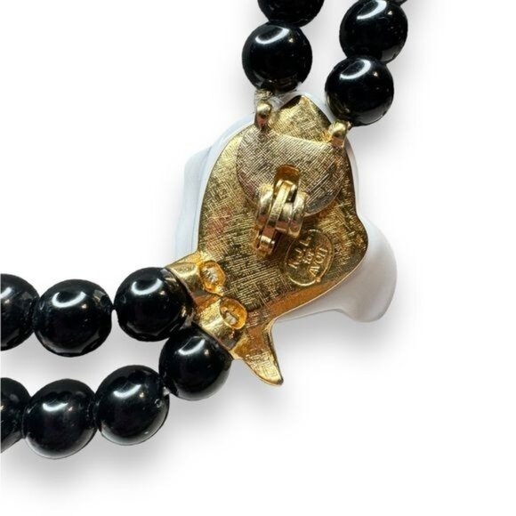 Avon Lucite Calla Lily Necklace Black Bead Double Strand 18" Vintage 80s-90s - Picture 5 of 5